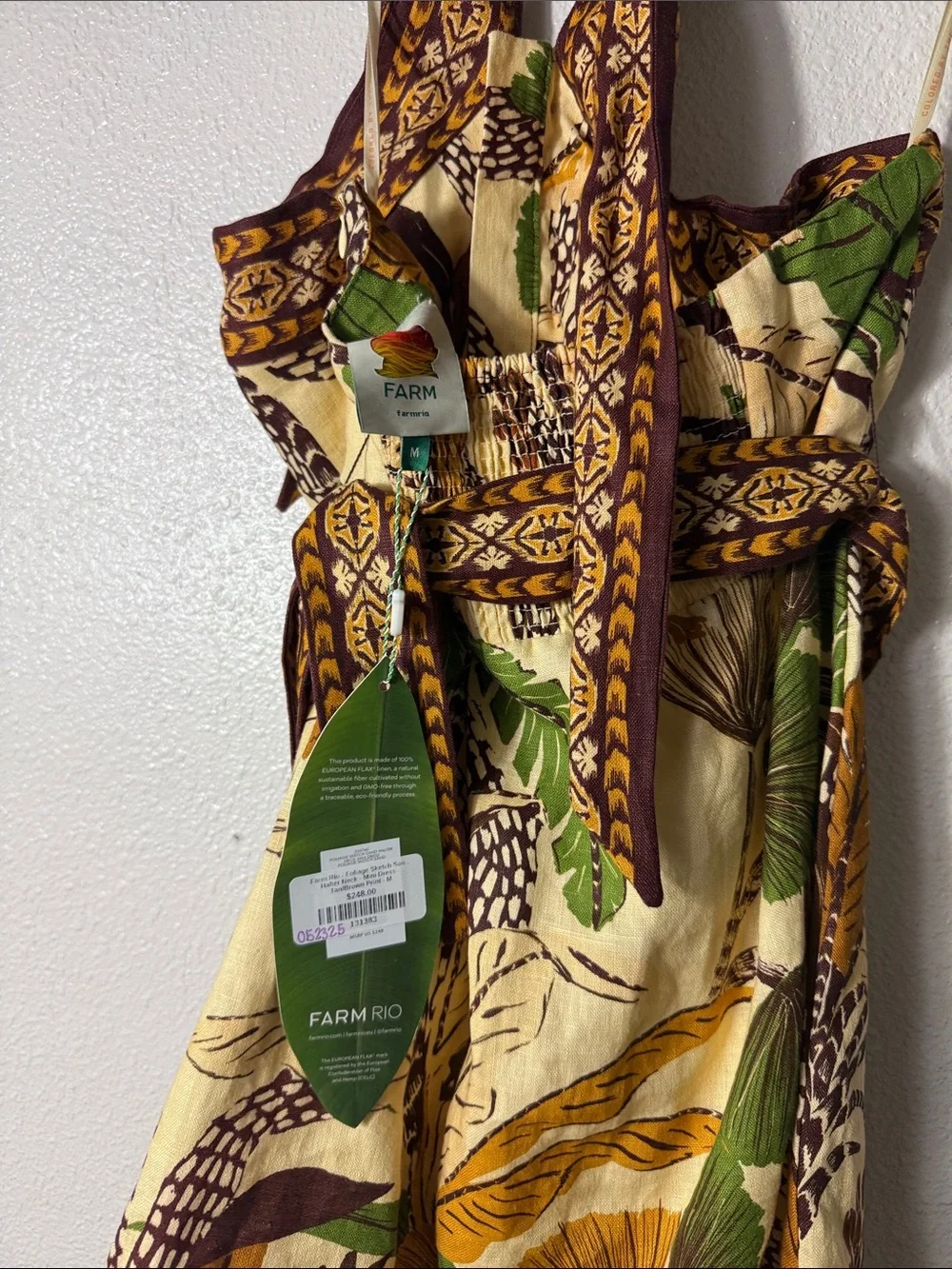Farm Rio Sand Foliage Sketch Euroflex Premium Linen Mini Dress Size M NWT - Picture 9 of 9